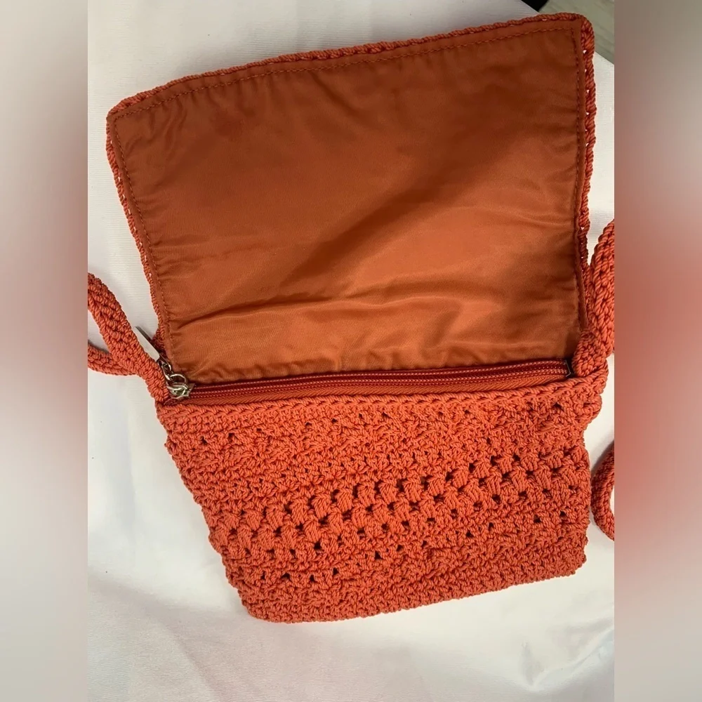 The Sak Crocheted‎ Mini Soft Fully Lined Crossbody Shoulder Bag Orange